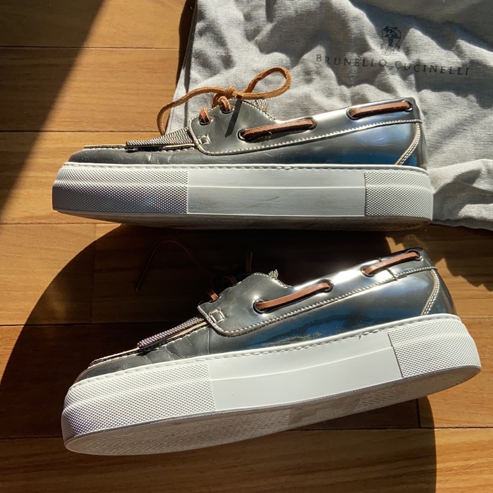 Brunello Cucinelli Silver Monilli Platform Boat S… - image 6